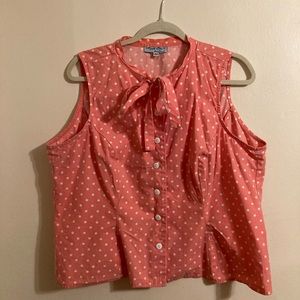 Heart of Haute Pinup Girl Coral Polka Dot Sleeveless Ella Blouse